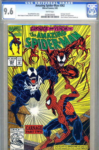 Amazing Spider-Man #362   CGC graded 9.6  second Carnage SOLD!