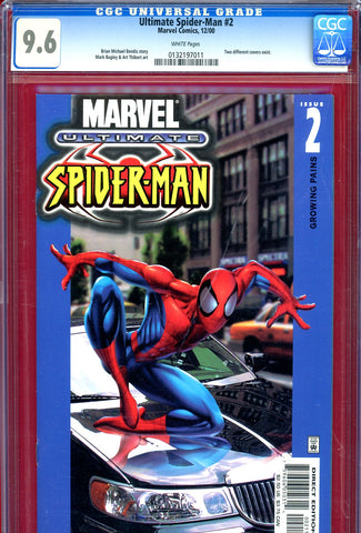 Ultimate Spider-Man #02 CGC graded 9.6 Spider-Man on car cover